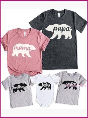 Family Matching Mama Bear Crewneck T-Shirt Baby Bodysuit Set